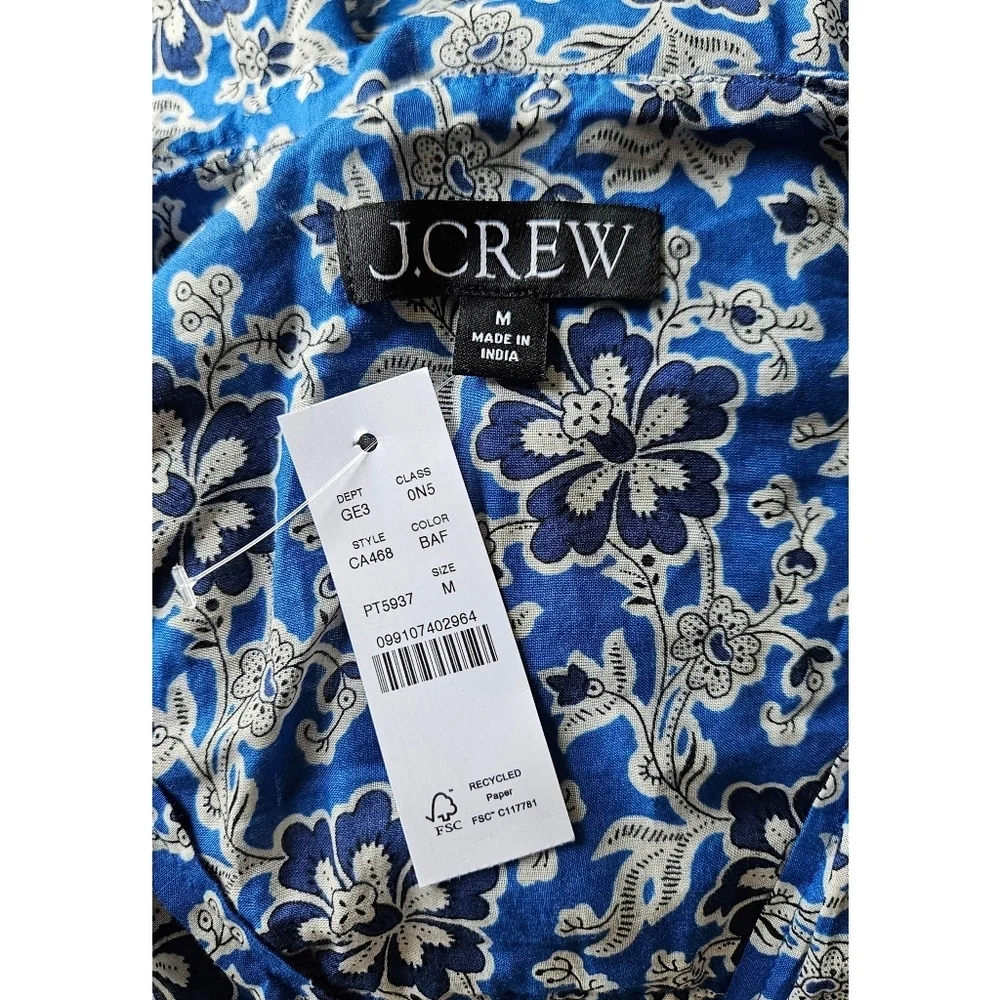 J.Crew Tiered tie-front beach dress in cobalt floral cotton voile